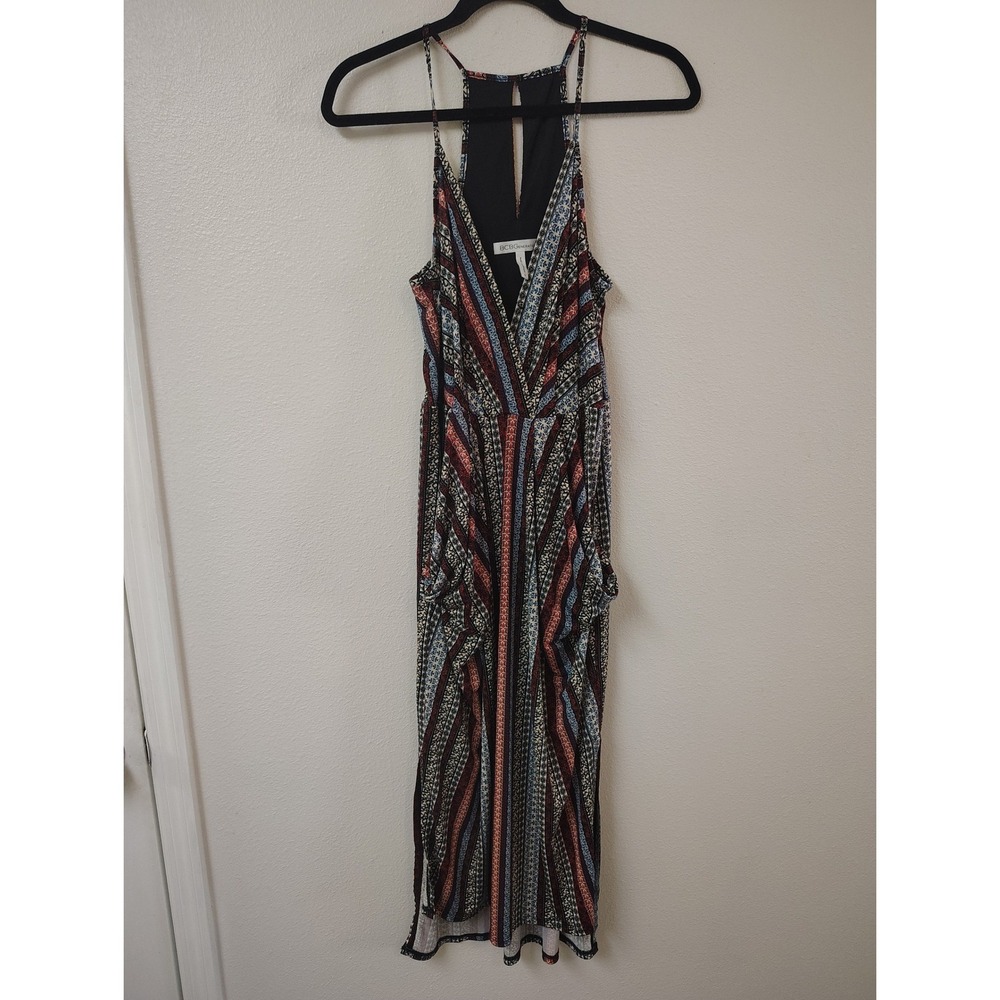 BCBGeneration Womens Boho Stripe Sleeveless Maxi Dress V-Neck Racerback Small‎